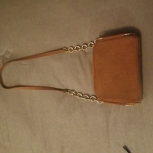 Camel suede faux croc small bag